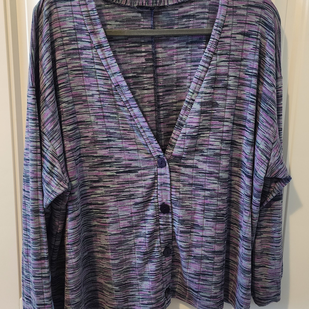 Lane Bryant Purple and Black Cardigan with Ribbed Cuffs